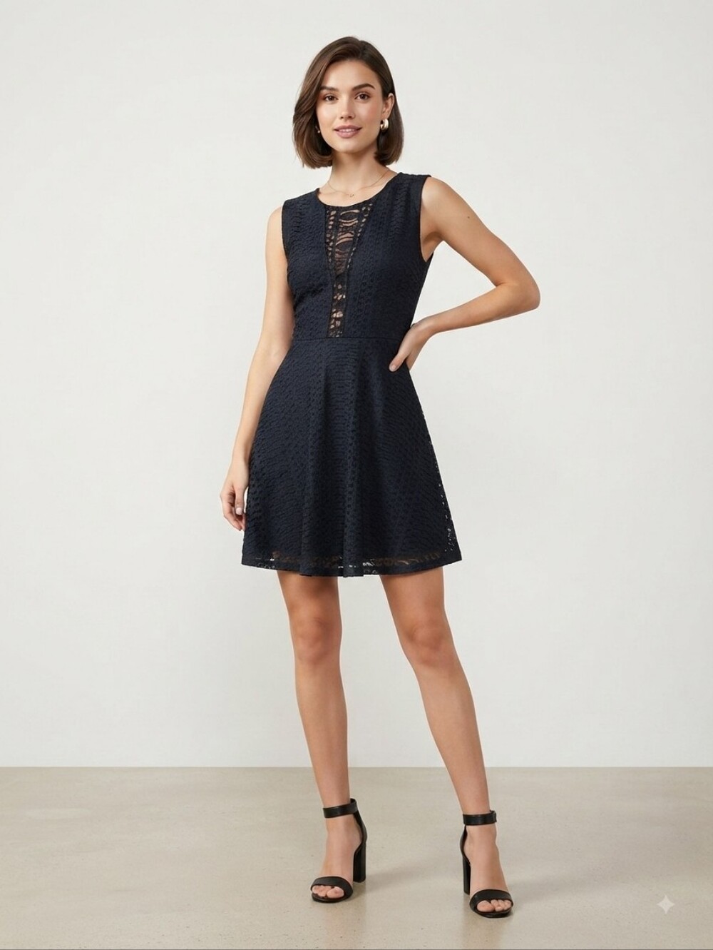 Black Illusion Lace Fit & Flare Mini Dress Size M Juniors